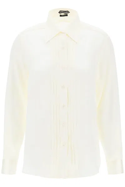 Tom Ford Silk Charmeuse Blouse Shirt In White,neutro