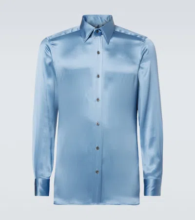 Tom Ford Silk Charmeuse Shirt In Blue