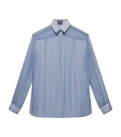 Tom Ford Silk Chiffon Stripe Shirt In Blue