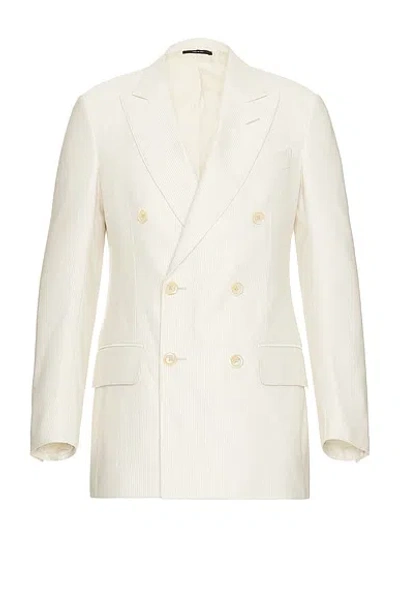 Tom Ford Silk Cotton Cannete Atticus Double Breasted Jacket In White