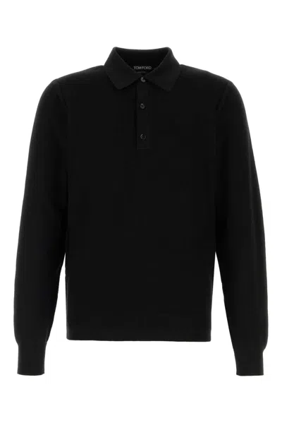 Tom Ford Silk Cotton Piquet Ls Polo In Black