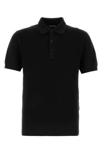 Tom Ford Silk Cotton Piquet Ss Polo In Black