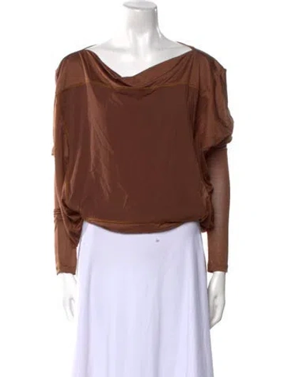 Pre-owned Tom Ford Silk Cowl Neck Blouse In Brown