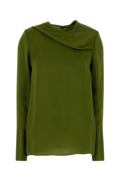 Tom Ford Silk Cowl-neck Shirt In Green