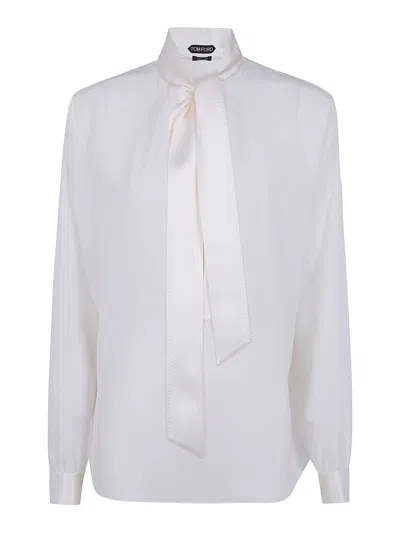 Tom Ford Silk Crepe De Chine Lavalliere Tunic Top In White