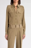 Tom Ford Silk Crêpe De Chine Military Shirt In Green