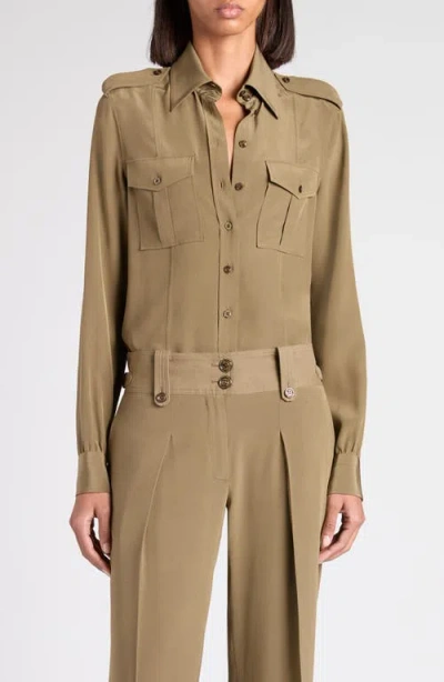 Tom Ford Silk Crêpe De Chine Military Shirt In Green
