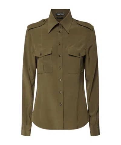Tom Ford Silk Crepe De Chine Military Shirt In Green