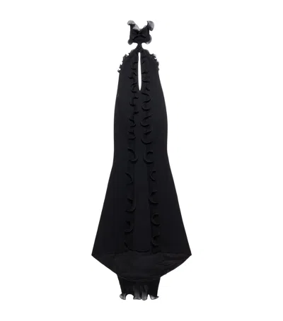 Tom Ford Silk Crepe Ruffle Maxi Dress In Black