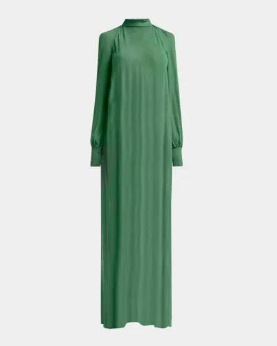 Tom Ford Silk Crepon Mock-neck Long Tunic In Grass Gree