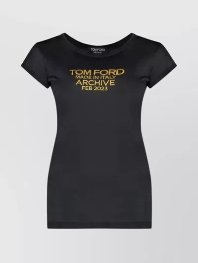 Tom Ford Silk Crew Neck Slim Fit T-shirt Graphic Print In Black