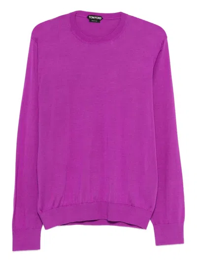 Tom Ford Silk Crew Neck Fine Knit Sweater In Purple