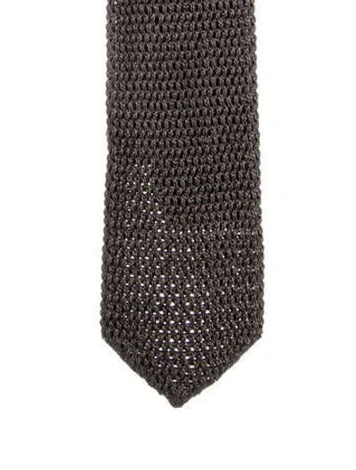 Pre-owned Tom Ford Silk Crochet Tie In Gray