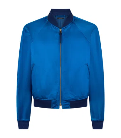 Tom Ford Silk Cropped Bomber Jacket In Blue