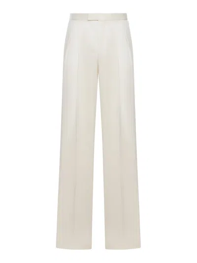 Tom Ford Silk Gabardine Trousers With Double Pleats In White