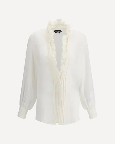 Tom Ford Ruffle-detailed Silk Blouse In White