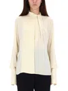 Tom Ford High Neck Pleated Blouse With Keyhole Back In Gold