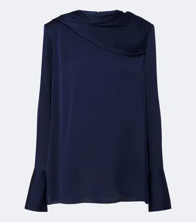 Tom Ford Silk Georgette Draped Blouse In Blue