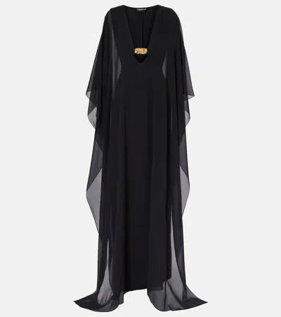 Tom Ford Deep V-neck Silk Georgette Long Dress In Black