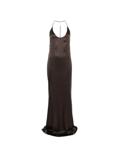 Tom Ford Silk Halter Dress In Brown