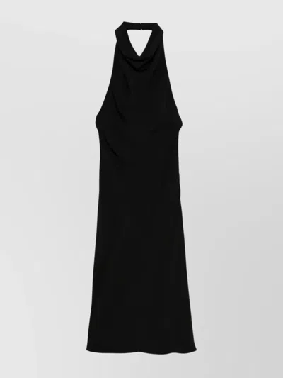 Tom Ford Silk Halterneck Dress Draped Neckline In Black