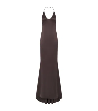Tom Ford Silk Halterneck Maxi Dress In Brown