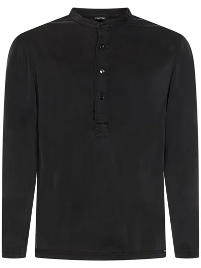 Tom Ford Silk Henley Shirt In Black