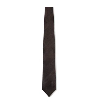Tom Ford Silk Herringbone Tie In Brown
