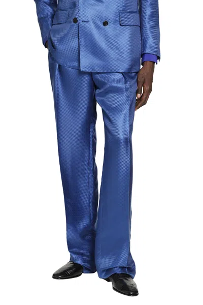 Tom Ford Silk Hopsack Pleated Trousers In Blue