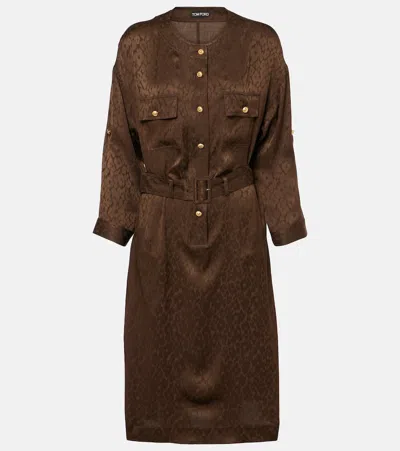 Tom Ford Midikleid Aus Seiden-jacquard In Grün