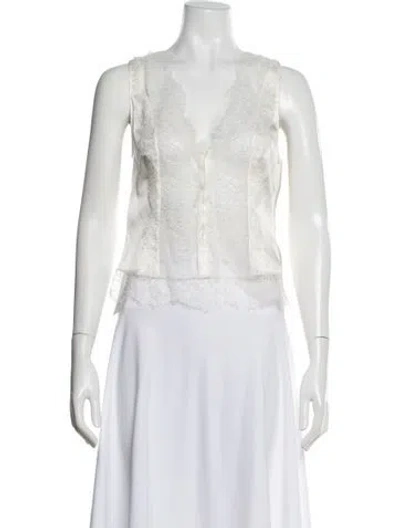 Pre-owned Tom Ford Silk Lace Pattern Blouse In White