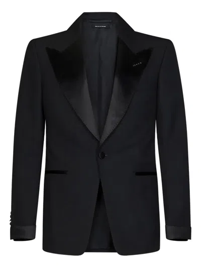 Tom Ford Silk-lapel Single-breasted Wool Jacket In Black