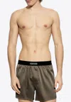 Tom Ford Logo-waistband Satin-finish Boxers In Green