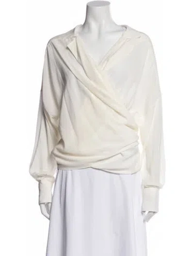 Pre-owned Tom Ford Silk Long Sleeve Blouse In White