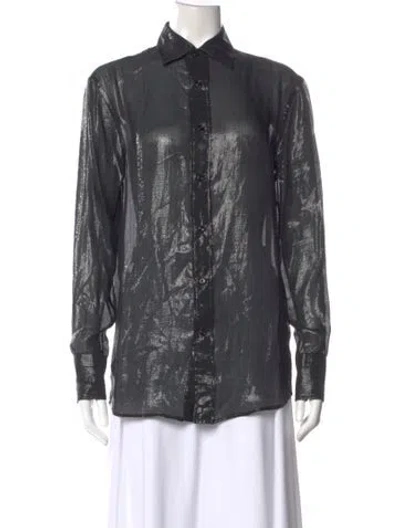 Pre-owned Tom Ford Silk Long Sleeve Button-up Top In Gray