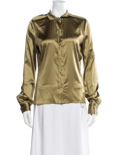 Pre-owned Tom Ford Silk Long Sleeve Button-up Top In Green