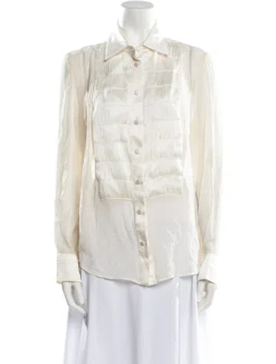 Pre-owned Tom Ford Silk Long Sleeve Button-up Top In Neutral