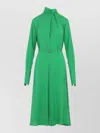 Tom Ford Silk Long Sleeve Midi Dress Belted In Green