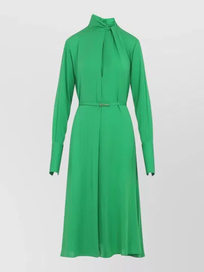Tom Ford Silk Long Sleeve Midi Dress Belted In Green