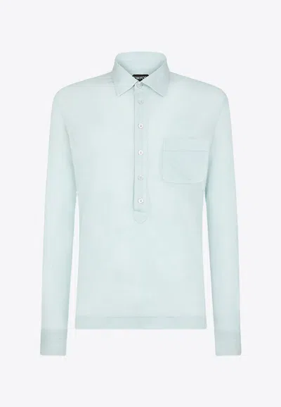 Tom Ford Silk Long-sleeved Polo T-shirt In Blue