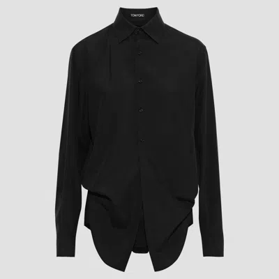 Pre-owned Tom Ford Silk Long Sleeved Top 40 In Black