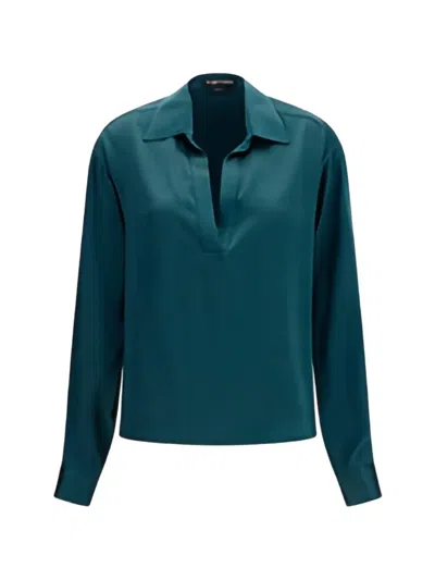 Tom Ford Silk Long-sleeve Blouse In Blue