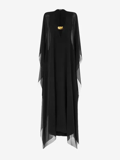 Tom Ford Deep V-neck Silk Georgette Long Dress In Black