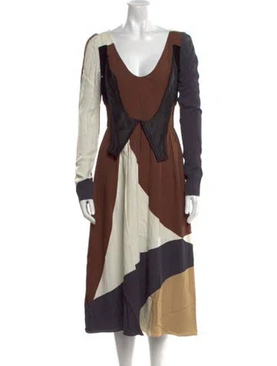 Pre-owned Tom Ford Silk Midi Length Dress In Brown