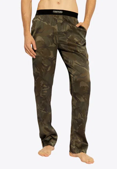 Tom Ford Silk Military Camo Pajama Pants In Green