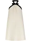 Tom Ford Bow-embellished Velvet-trimmed Wool And Silk-blend Crepe Mini Dress In 白色