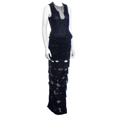 Pre-owned Tom Ford Silk Organza Evening Dress In A Lattice Of Blue Glass Beads, Ss 2013