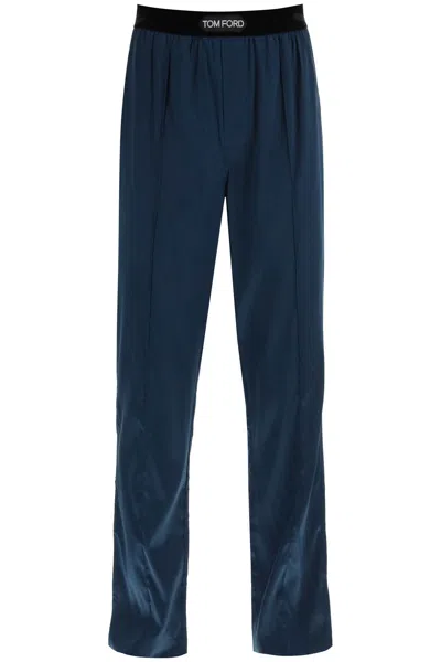 Tom Ford Silk Pajama Pants In Deep Ocean (blue)