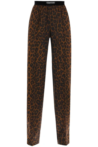 Tom Ford Silk Animal Print Pajama Pants In Camel (brown)