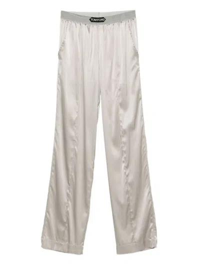 Tom Ford Wide-leg Trousers With Satin Finish In Metallic